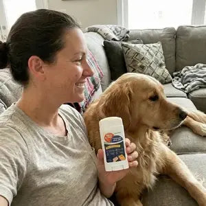 Woman with golden retriever